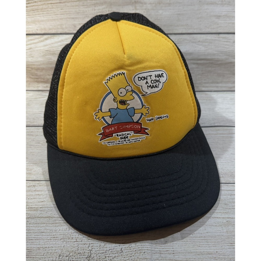 Vtg NOVA Bart Simpson Don't have a Cow Man Trucker Snapback Hat Cap Yellow Tb25